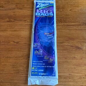 Ziploc Heavy Duty Big Bags 4 Count EXTRA LARGE 12 Gallon- 24" X 21 3/8" NOS 2001